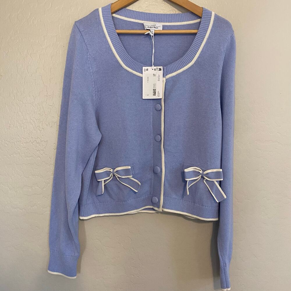 & Other Stories Cardigan Womens Size Large Bow Wool Blend Coquette Soft Girl - Picture 2 of 5